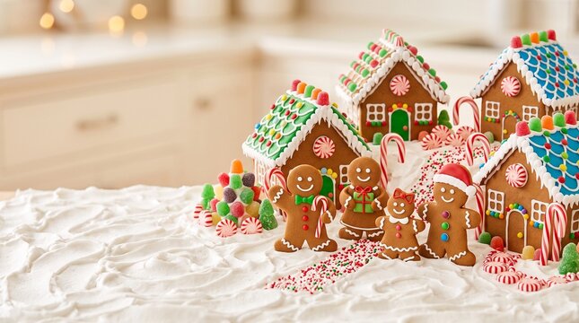 Whimsical Gingerbread Characters With Candy Cane Christmas Village