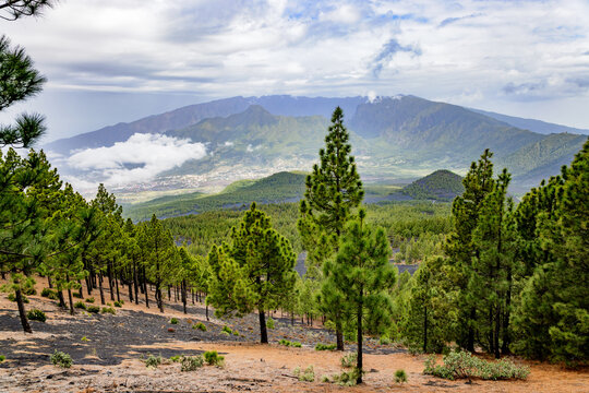 View onto the Caldera de Taburiente from the hike Ruta de los Volcanos on La Palma, Canary Islands, Spain.
