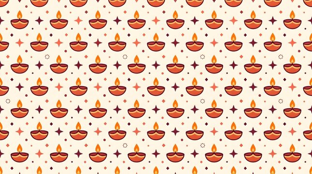 Diwali festival oil lamp pattern. Pixel art Diya lamps. Holiday background