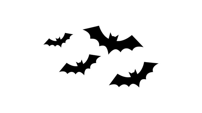 Halloween flying bats silhouette vector. Four black creatures on white background