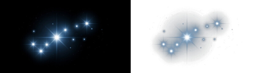 Fototapeta premium Abstract magic blue glowing light effect with sparkles and starbursts, isolated on transparent background