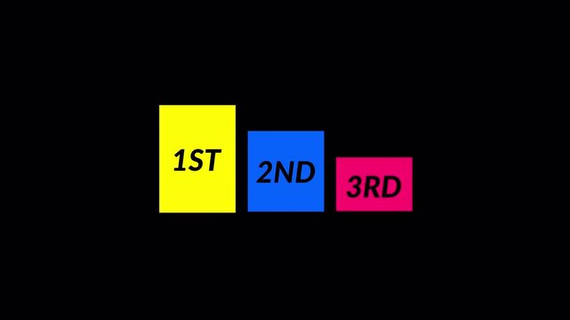 Animated Leaderboard ranking bar 1st 2nd 3rd position infographic animation in 4k animation with alpha channel animated rank block animation on transparent background 1st 2nd 3rd position animation