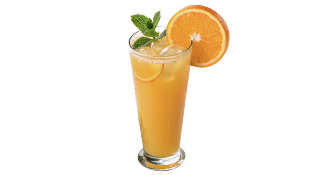 Fresh tropical orange cocktail beverage with mint isolated on transparent background