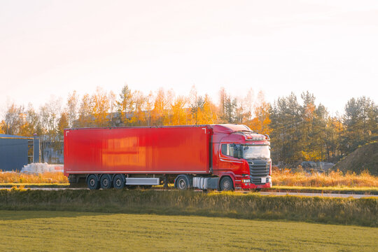 Semi truck on open green field