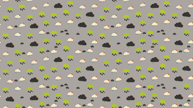 Seamless pattern of cartoon clouds with rain