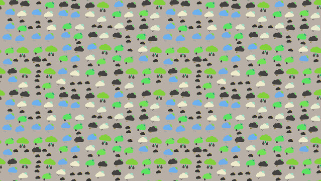 Seamless pattern of colorful clouds and rain