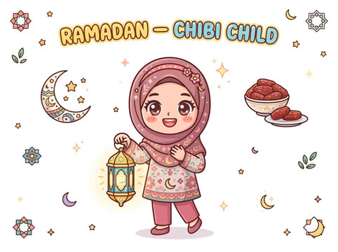 Ramadan Child Celebration with Lantern.