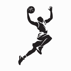 Basketball Player Jumping for Slam Dunk Silhouette Vector On White Background © Tria