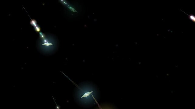 Glowing star trek borg cubes in warp space with neon lights, perfect for scifi and futuristic themed designs. Bright streaks highlight space travel.
