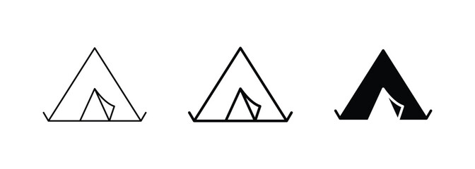 Camping tent outdoor adventure nature travel outline vector icon set © Creative Parul 