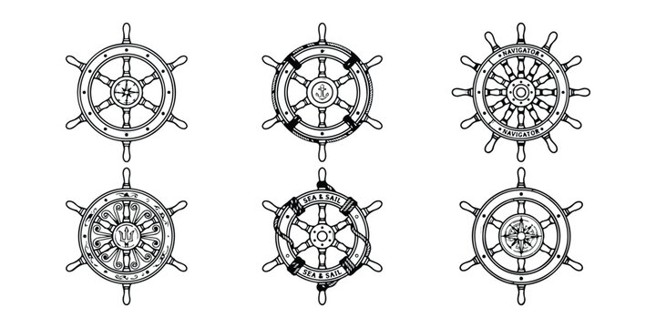 Set of vintage ship steering wheels