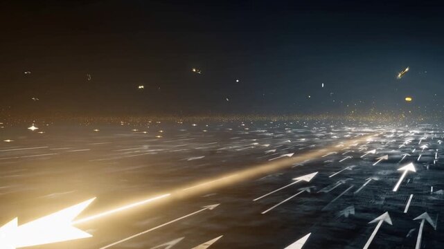 An abstract representation of progress and direction, with glowing arrows forging ahead against a dark, dynamic background. ..Created with Generative AI, not depicting real subjects.