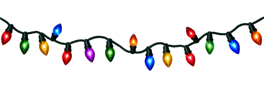 Colorful Christmas Bulb String Lights for Holiday Decoration on a isolated transparent background