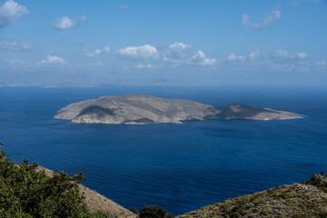 Beautiful mountain landscapes against the backdrop of the sea in summer on the island of Crete. © константин константи