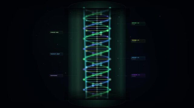 Tech presentations, science articles, web design, and data analytics reports, featuring a vibrant double helix digital structure.