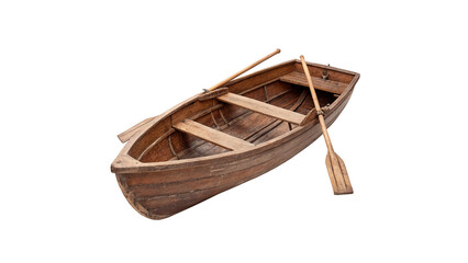 Small wooden historical rowboat canoe boat model toy isolated on transparent background © Brooks