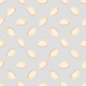Dumpling seamless pattern features cartoon pierogi illustrations arranged neatly on a light gray background.