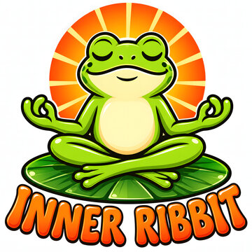 Inner Ribbit Meditating Frog T-Shirt Design, Funny Yoga Frog Illustration on Lily Pad, Zen Mindfulness Sublimation PNG
