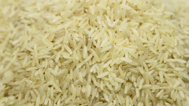 Raw dry basmati rice grains close up background texture for healthy food cooking recipes.