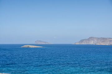Beautiful mountain landscapes against the backdrop of the sea in summer on the island of Crete. © константин константи