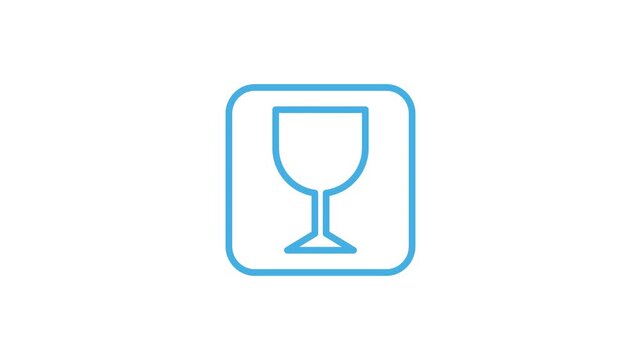 Fragile sign and symbol icon animation. Broken glass for shipping package animated video. Motion graphics with alpha channel