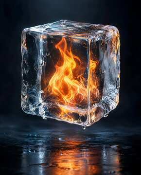 Flame Burning Inside a Transparent Ice Cube