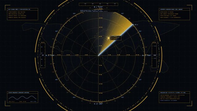 Scientific deep space radio astronomy parabolic radar interface featuring slow precision celestial sweep telemetry markers waveform