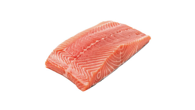 Raw fresh salmon fish fillet steak seafood slice isolated on transparent background