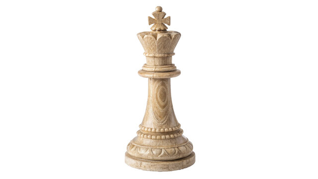 Classic wooden white chess king piece strategy game isolated on transparent background