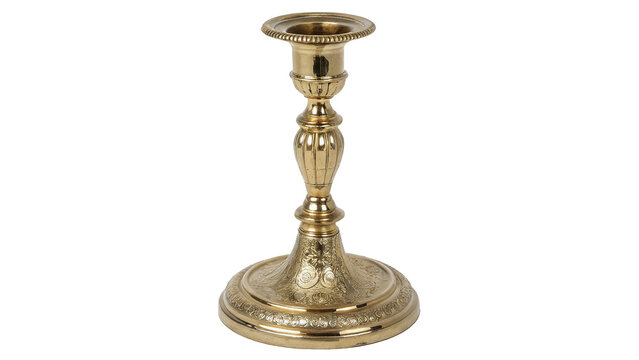 Vintage metallic brass candlestick candle holder isolated on transparent background