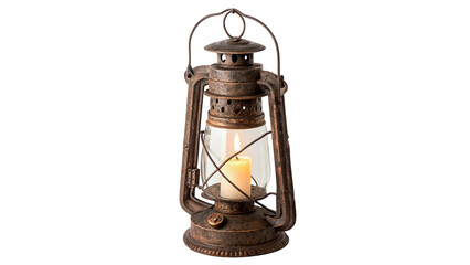Vintage metallic iron camping lantern lamp container isolated on transparent background © Thomas Blake