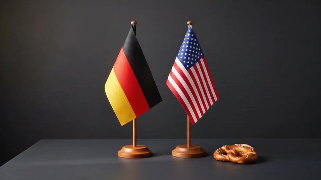 German and American Flags with Pretzel Heritage Concept