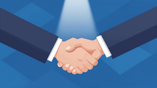 A close-up illustration of a professional handshake, symbolizing partnership and collaboration in business. Ideal for themes of trust and cooperation.