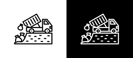 Obraz premium Landfill Line Icon On White and Black Backgrounds. 