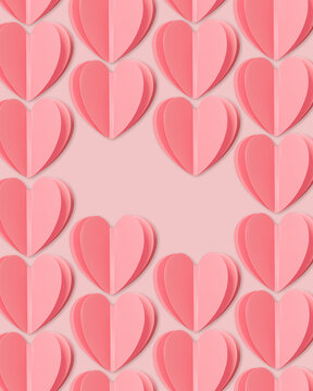 Pink hearts pattern, repeat hearts soft shadowed, modern minimal pink heart background design, stylish and simple pastel pink symbol of love, flat lay print for festive Valentine designs wallpaper