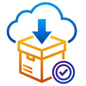 Verified cloud download box icon, secure package from cloud isolated transparent PNG