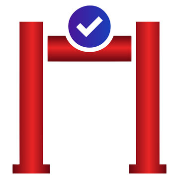 Verified gate entrance icon with check mark, access approved barrier control isolated PNG