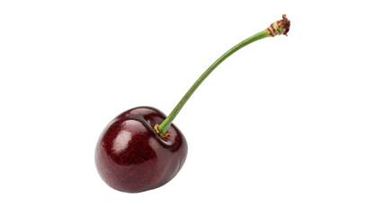 Single fresh red cherry berry with green stem isolated on transparent background © Griffin