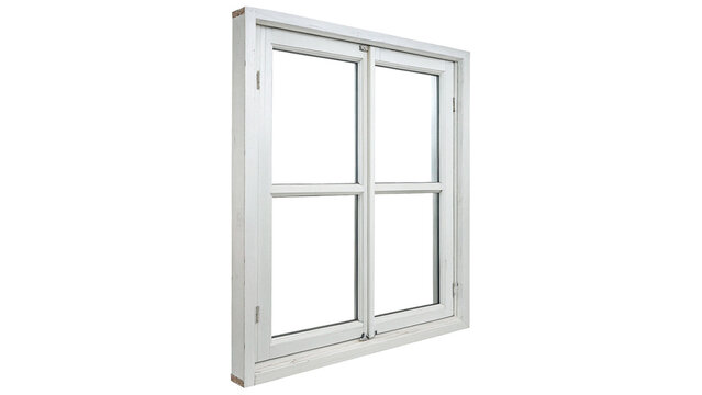 Classic white wooden square window frame model architecture isolated on transparent background