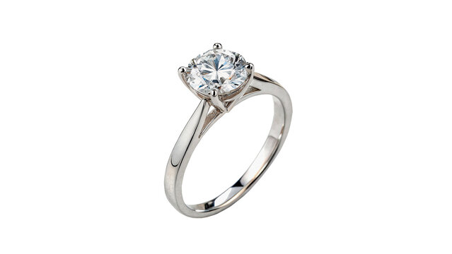 Luxury silver engagement ring with big sparkling diamond gem isolated on transparent background