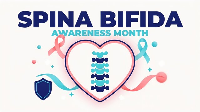 Spina bifida awareness month design with a heart shape and spinal column illustration
