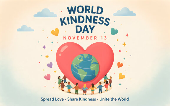 World kindness day illustration with heart and globe