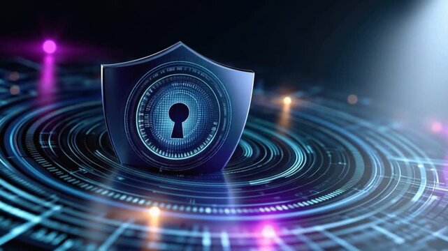 Digital security shield with keyhole icon symbolizing data protection and cyber security. ..Created with Generative AI, not depicting real subjects.