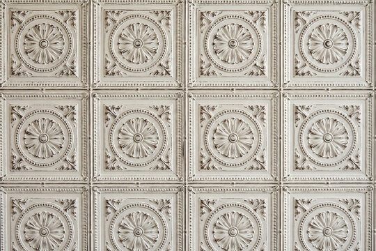 Tin ceiling pattern, embossed pressed metal, interior background