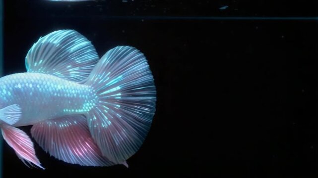 Siamese fighting fish swimming gracefully against a black background