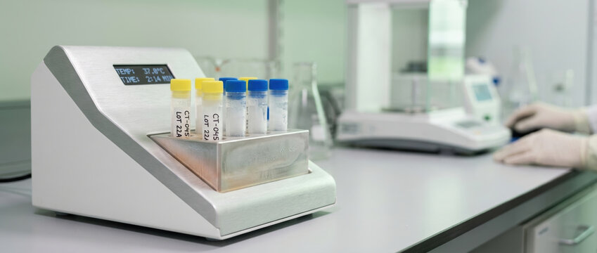 Cryogenic storage container with laboratory sample tube rack supports precise scientific research