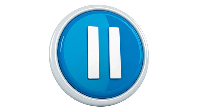Round blue internet media pause button  isolated on transparent background