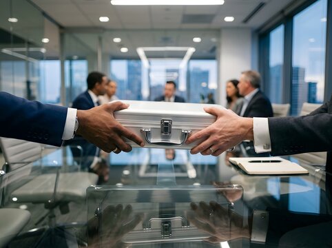 Businesspeople shaking hands in modern office meeting