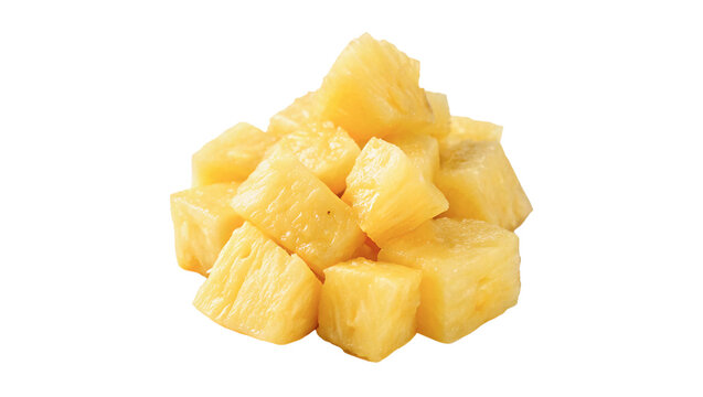 Small heap of fresh sweet diced pineapple chunks isolated on transparent background