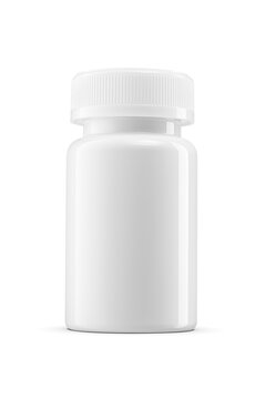 Plastic 100ml bottle with screw-on lid for medical supplies isolated. Transparent PNG image.